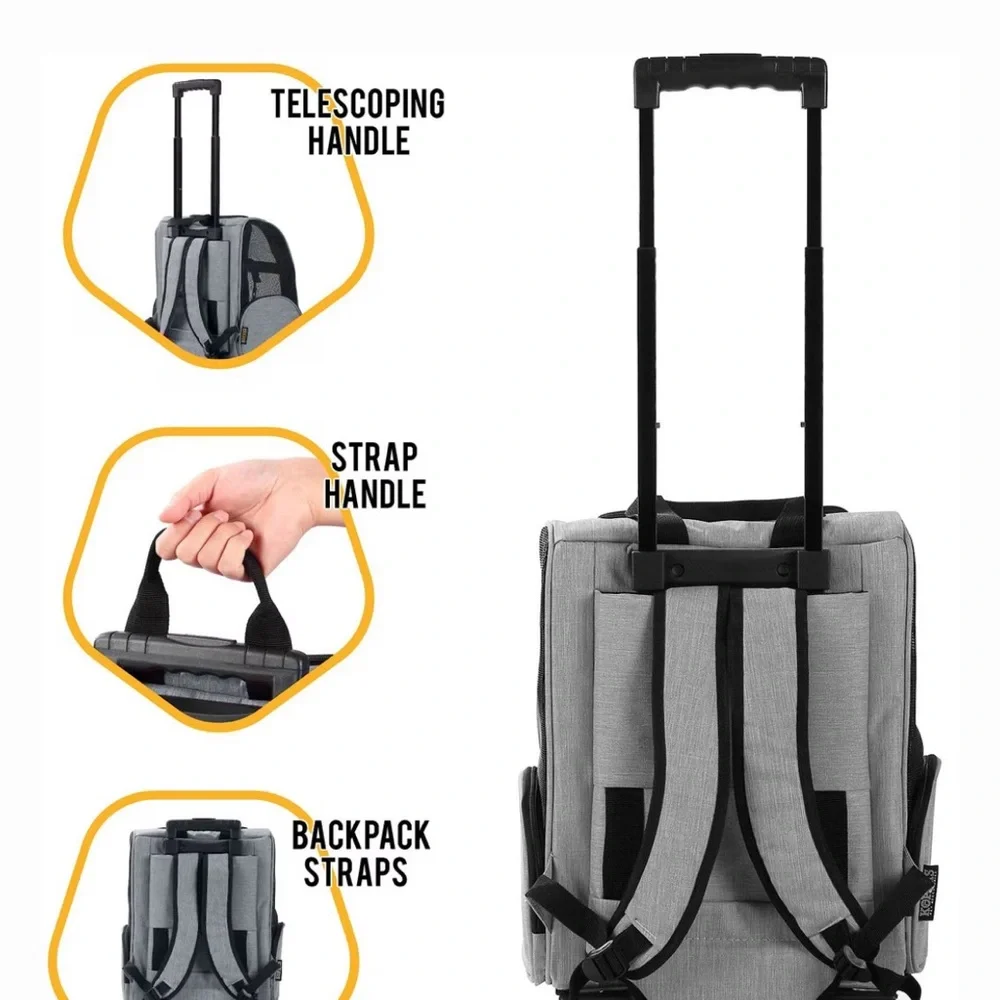 Gray Pet Carrier Backpack with Wheels